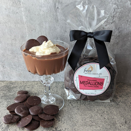 artisan chocolate pudding with dark chocolate Medallions