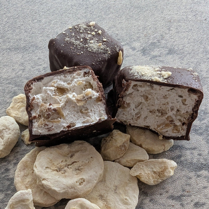 Dark chocolate covered banana marshmallows