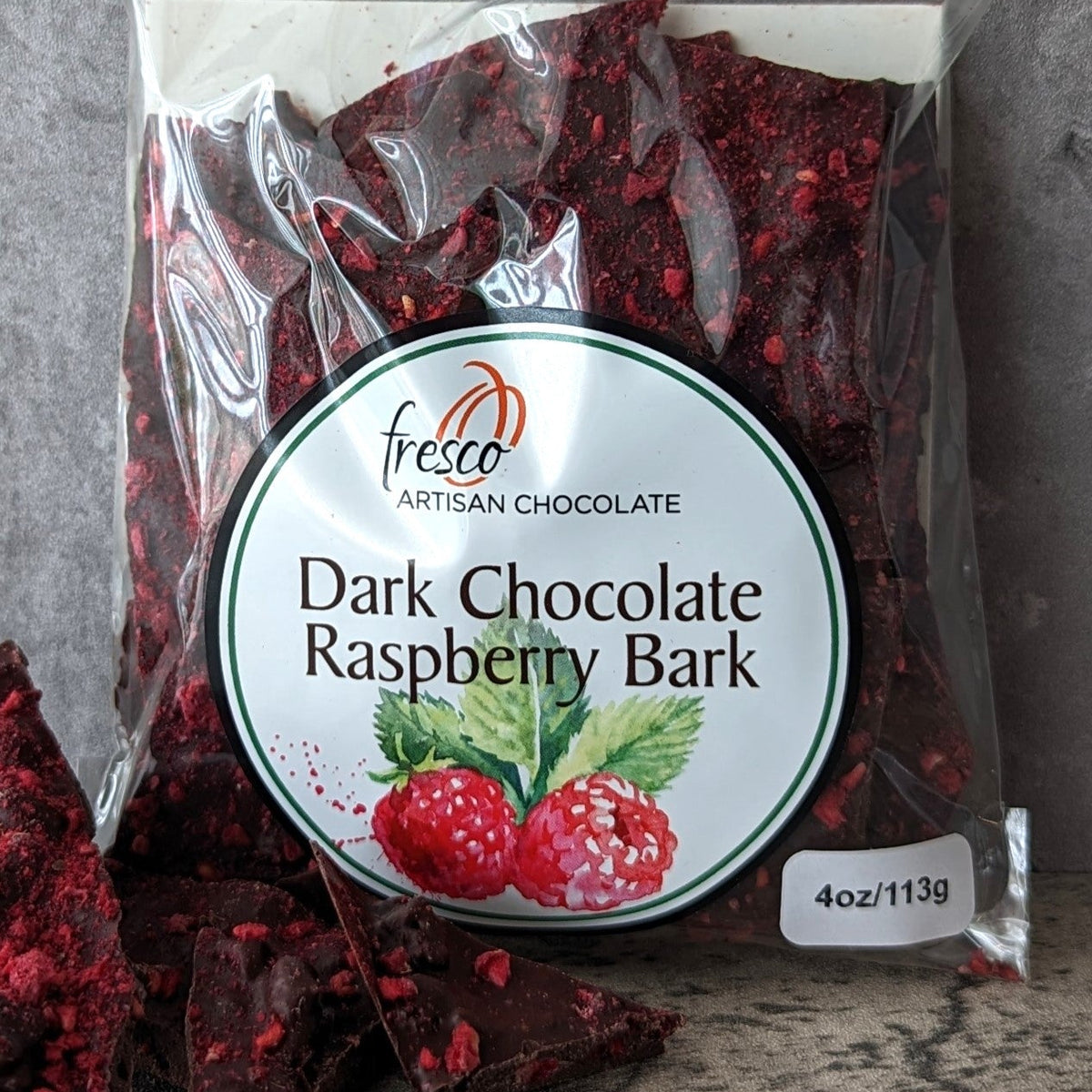 Packaged Dark Chocolate Raspberry Bark 